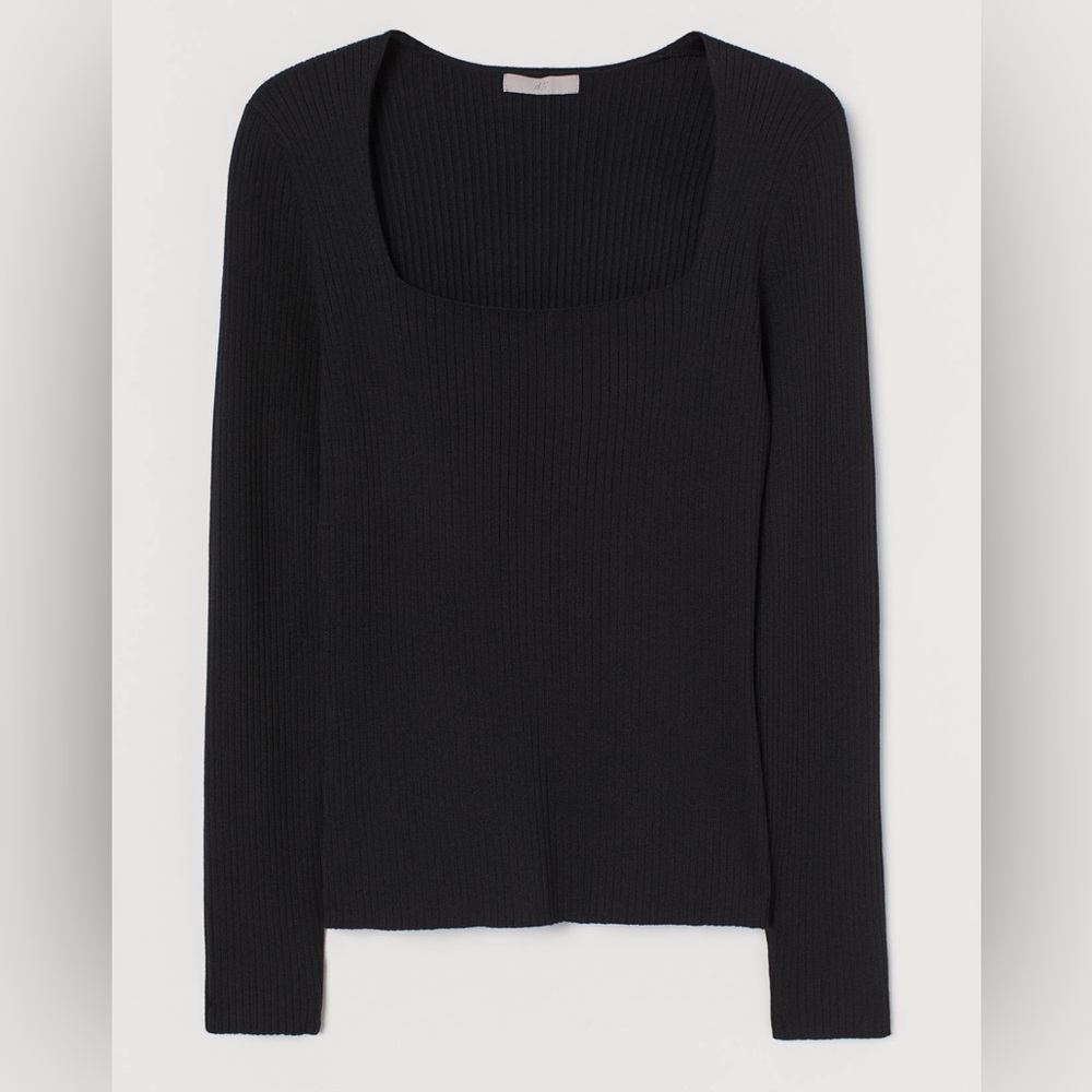 H&M Black Long Sleeve Rib Knit Top
